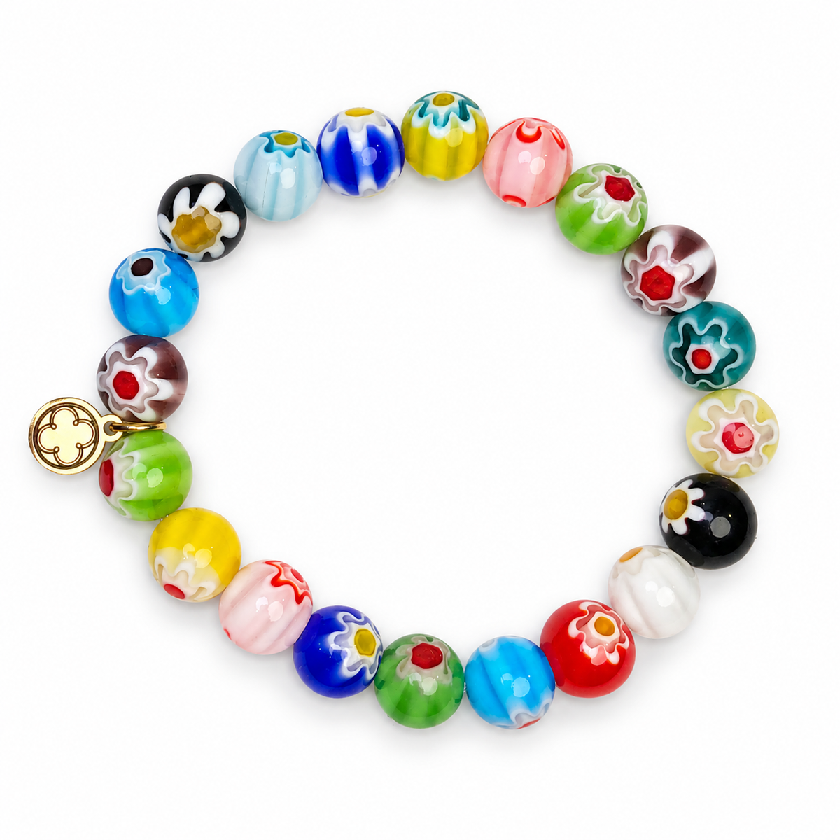 Millefiore Beaded Bracelet on white studio background