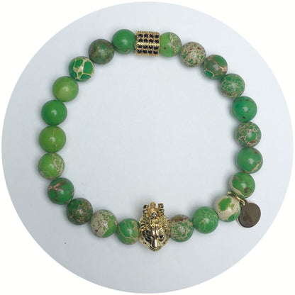 Nate B. Mens Green Imperial Jasper with Pavè Lion