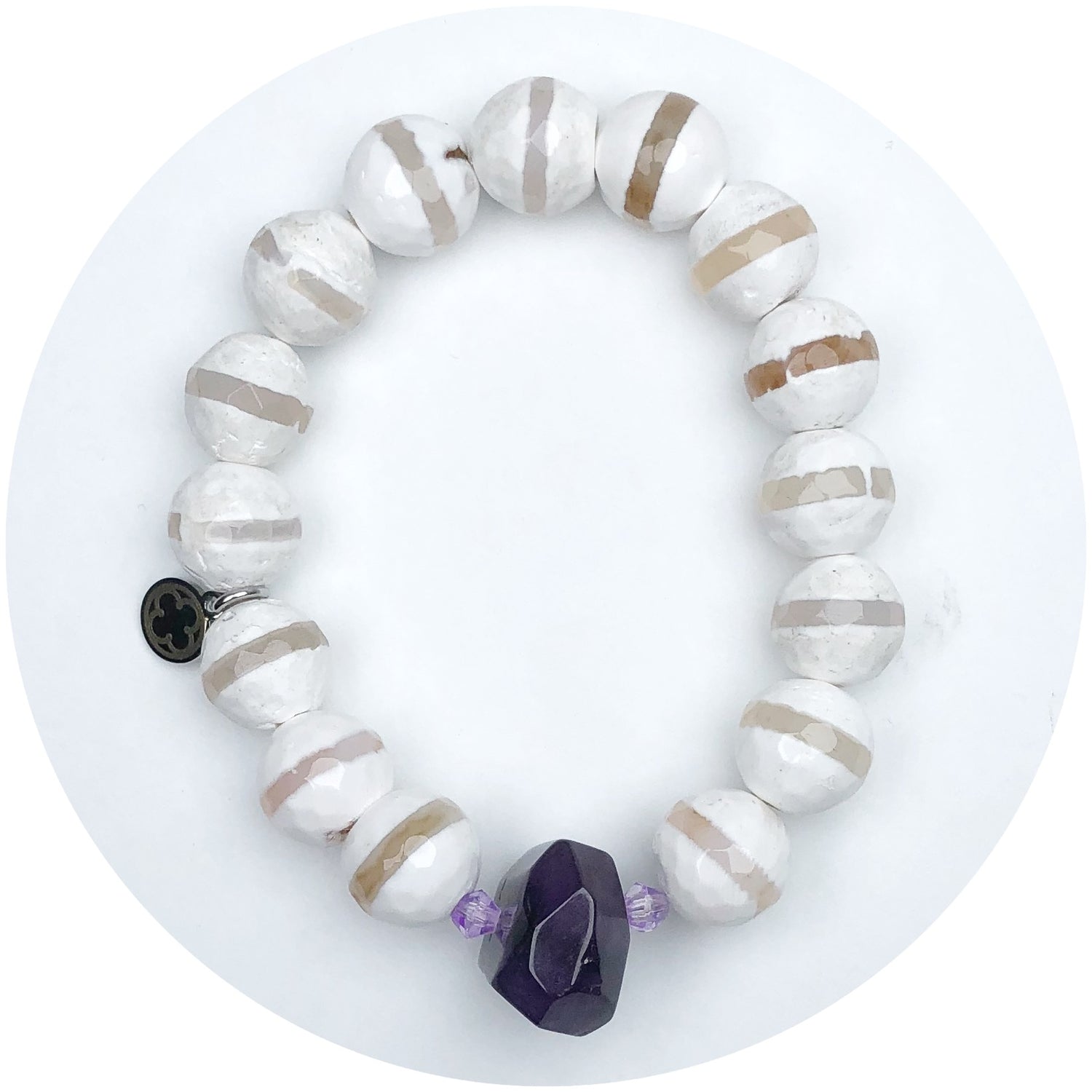 Striped White Mocha Agate with Amethyst Nugget Accent