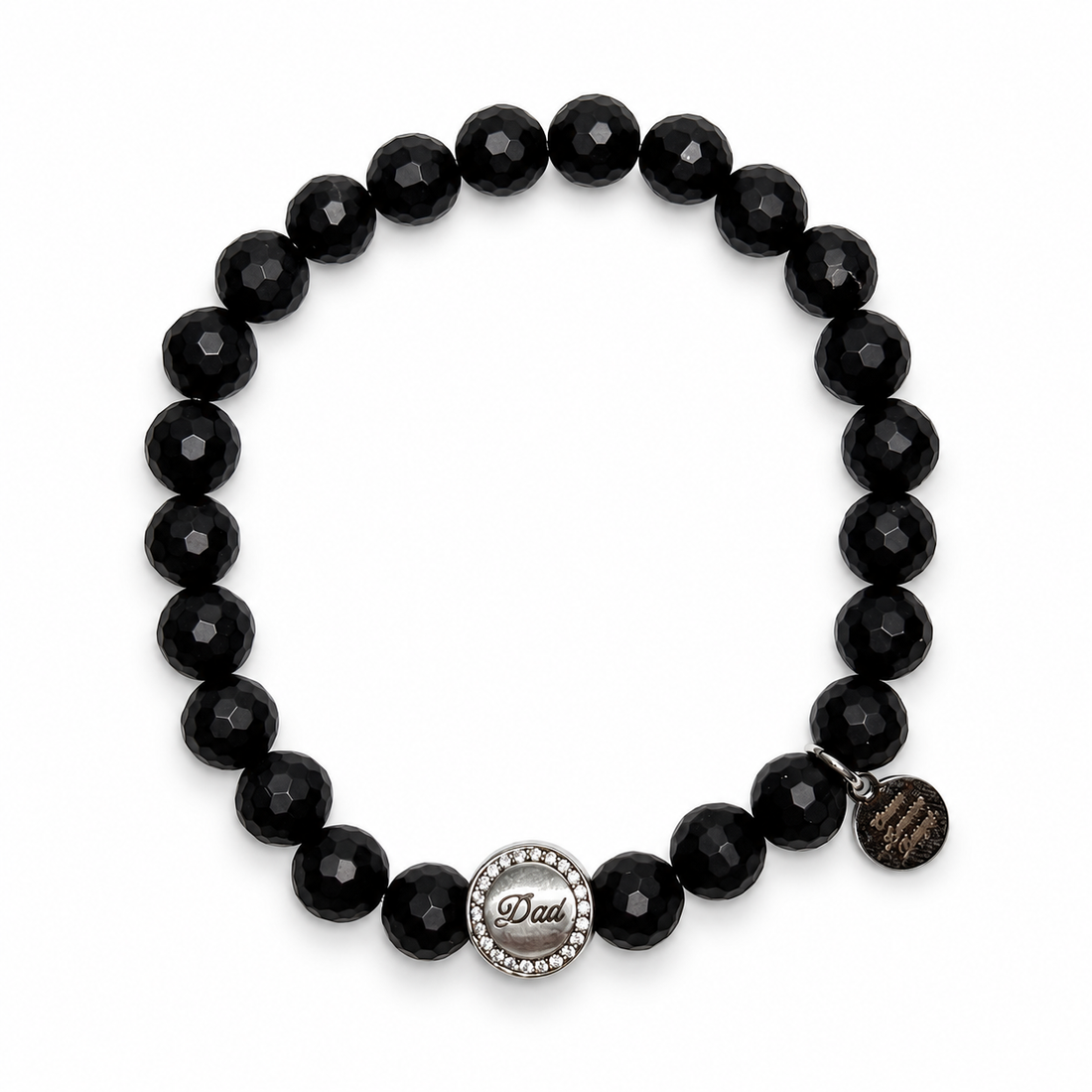 Mens Matte Black Onyx with Silver Pavé Dad Accent on white studio background
