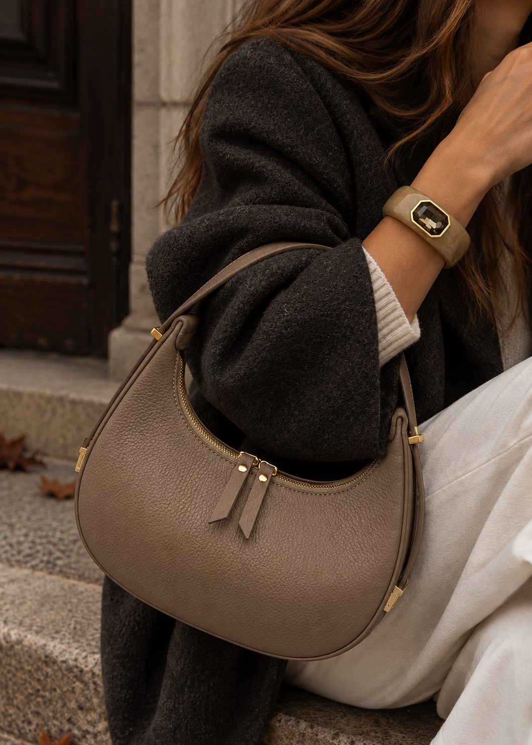 Mezza Luna Mocha Leather Handbag