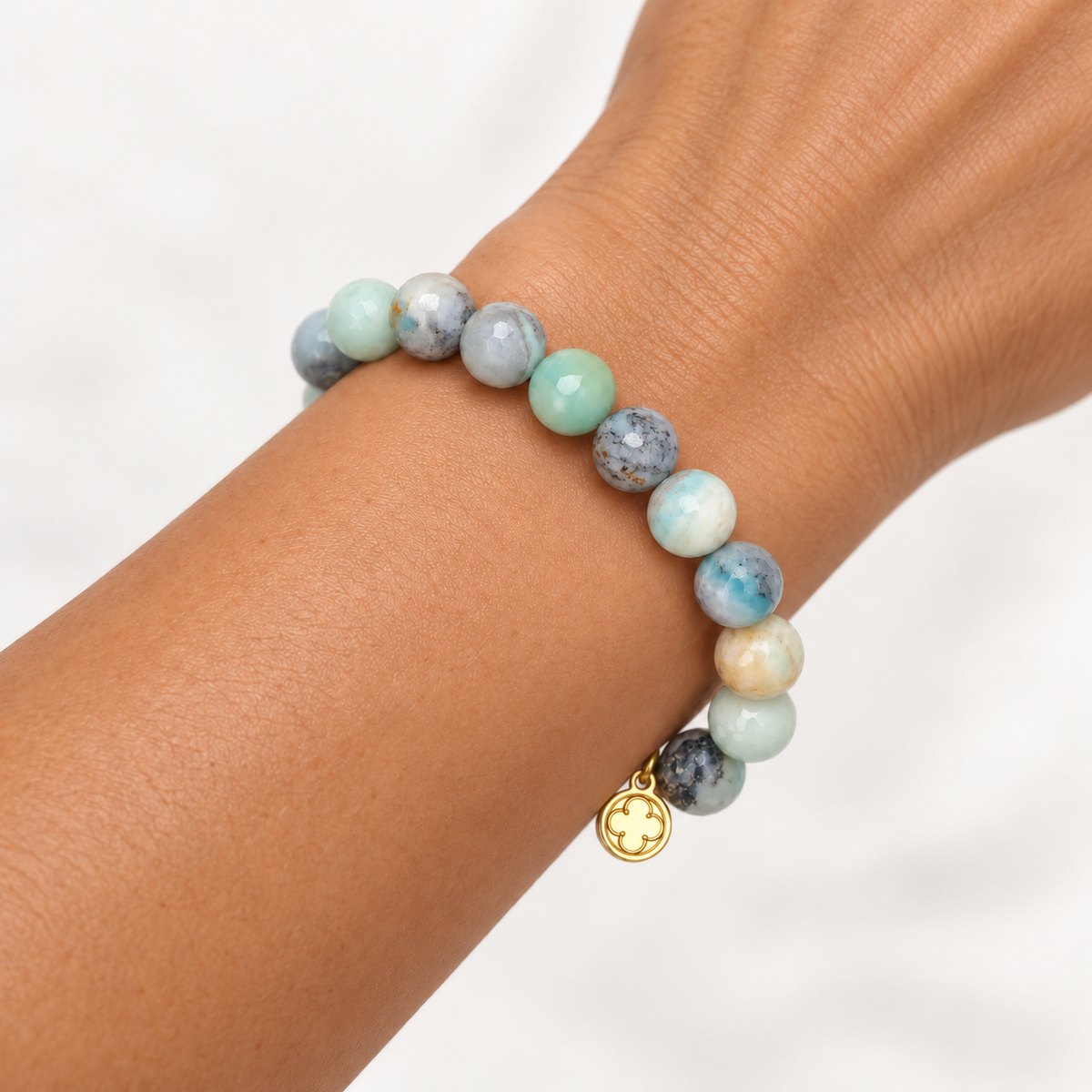 Amazonite Beaded Bracelet worn on a woman&