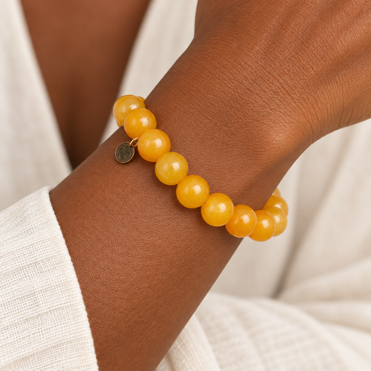 Amber Jade Beaded Bracelet bracelet worn on a woman&
