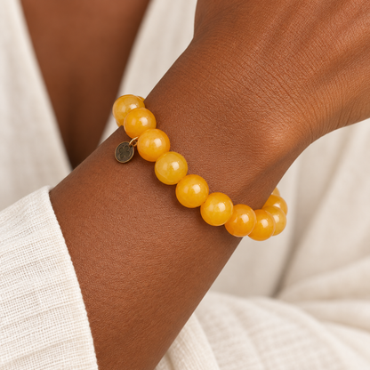 Amber Jade Beaded Bracelet bracelet worn on a woman&