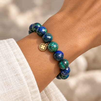 Azurite Beaded Bracelet worn on a woman&