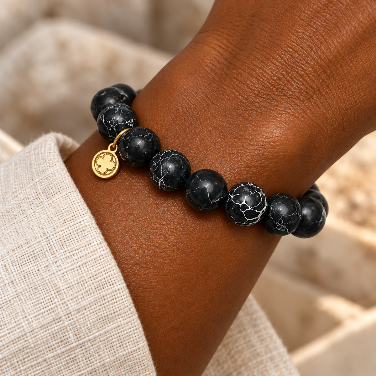 Black Howlite Beaded Bracelet bracelet worn on a woman&
