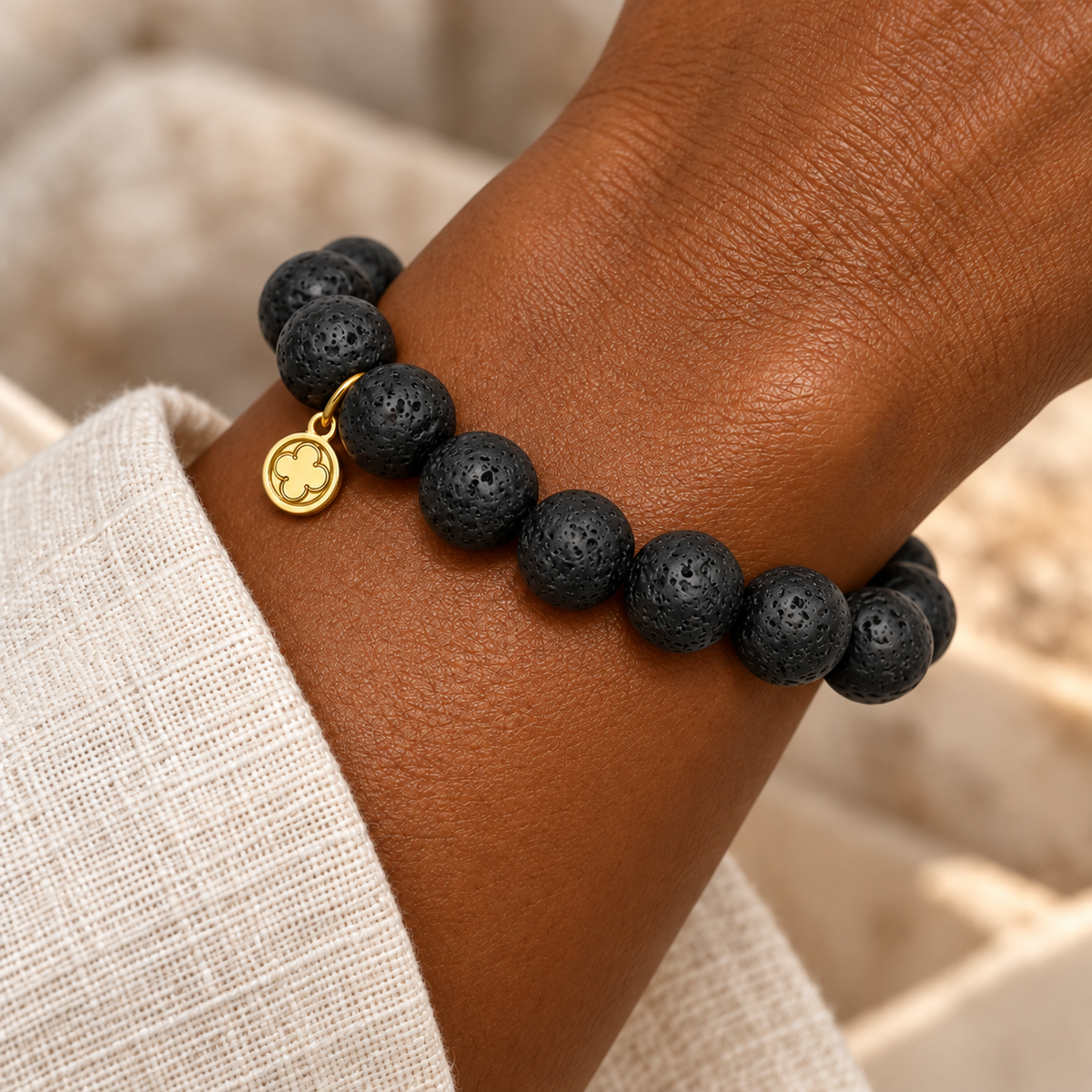 Black Lava Beaded Bracelet bracelet worn on a woman&