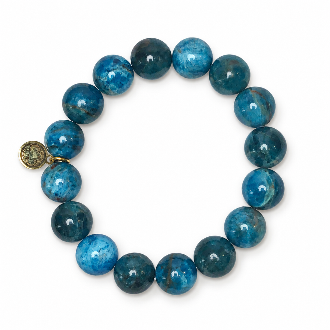 Blue Apatite Beaded Bracelet on white studio background