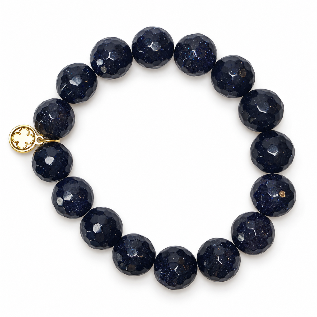 Blue Goldstone Beaded Bracelet on white studio background