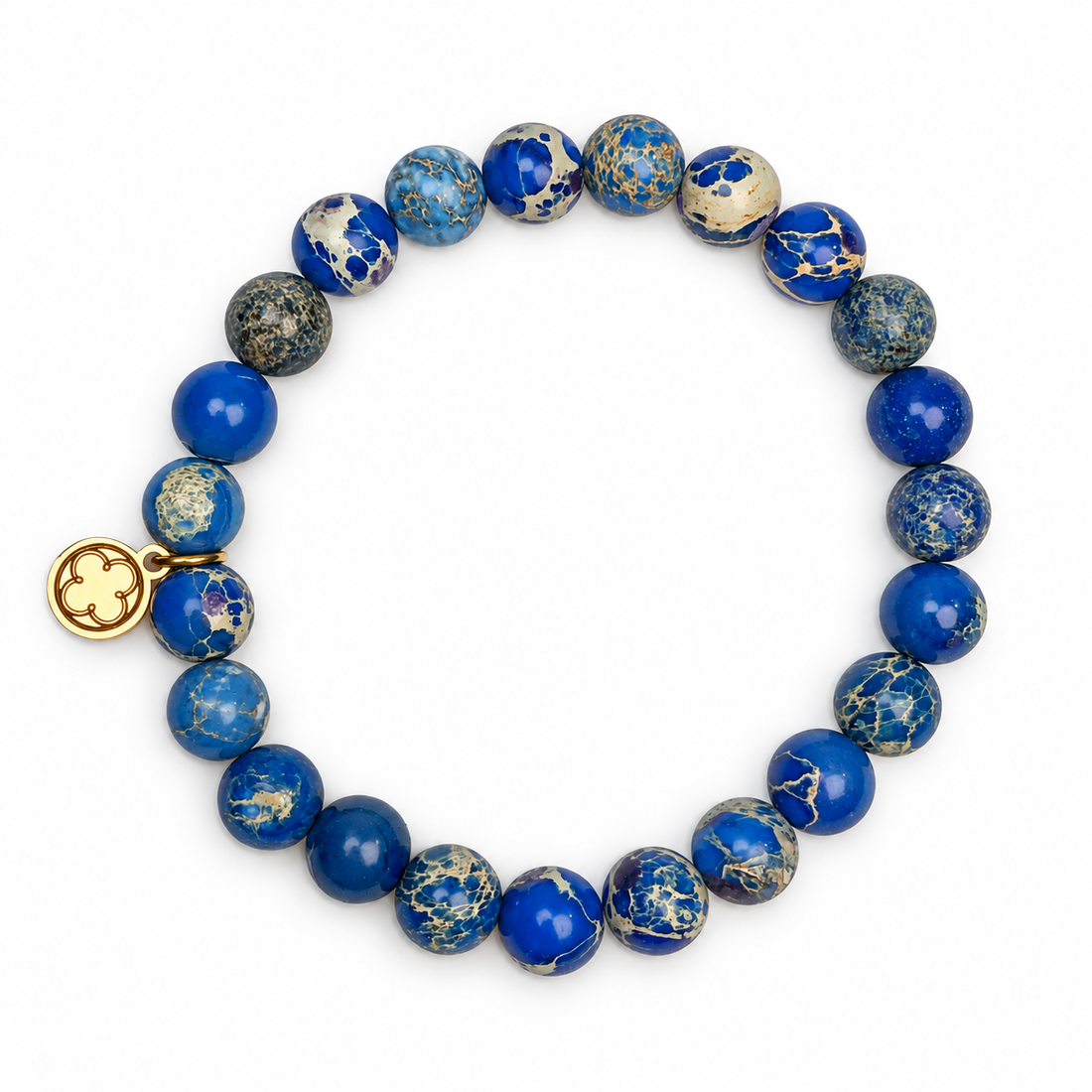 Blue Imperial Jasper Beaded Bracelet on white studio background