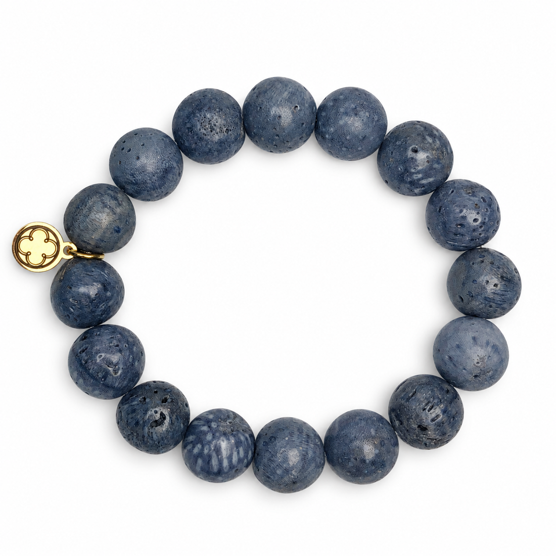 Blue Sponge Coral Beaded Bracelet on white studio background