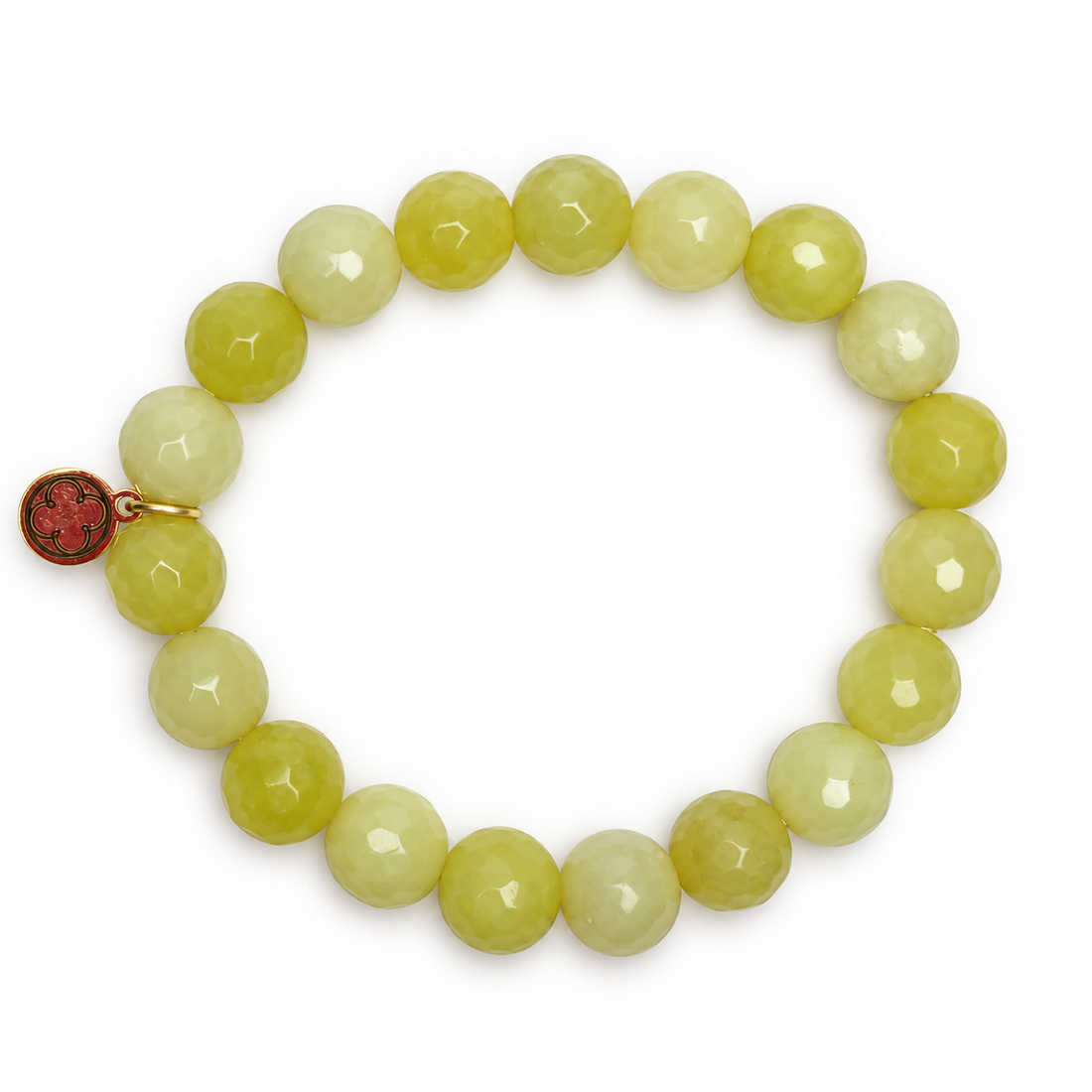 Celery Jade Beaded Bracelet on white studio background