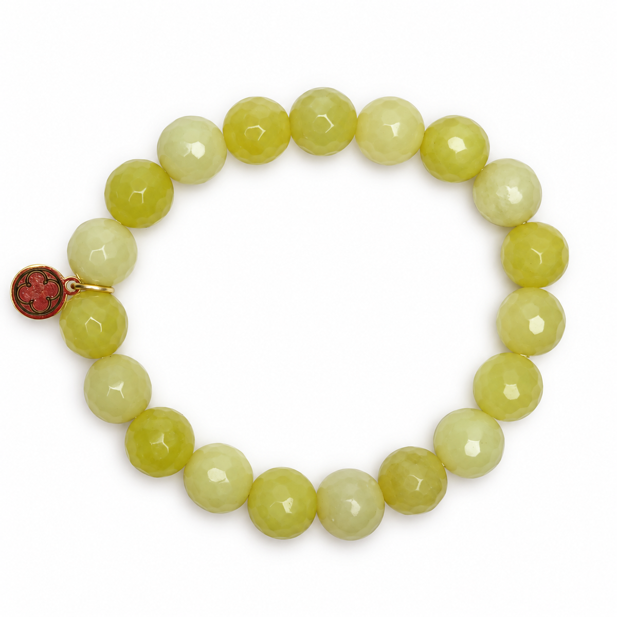 Celery Jade Beaded Bracelet on white studio background