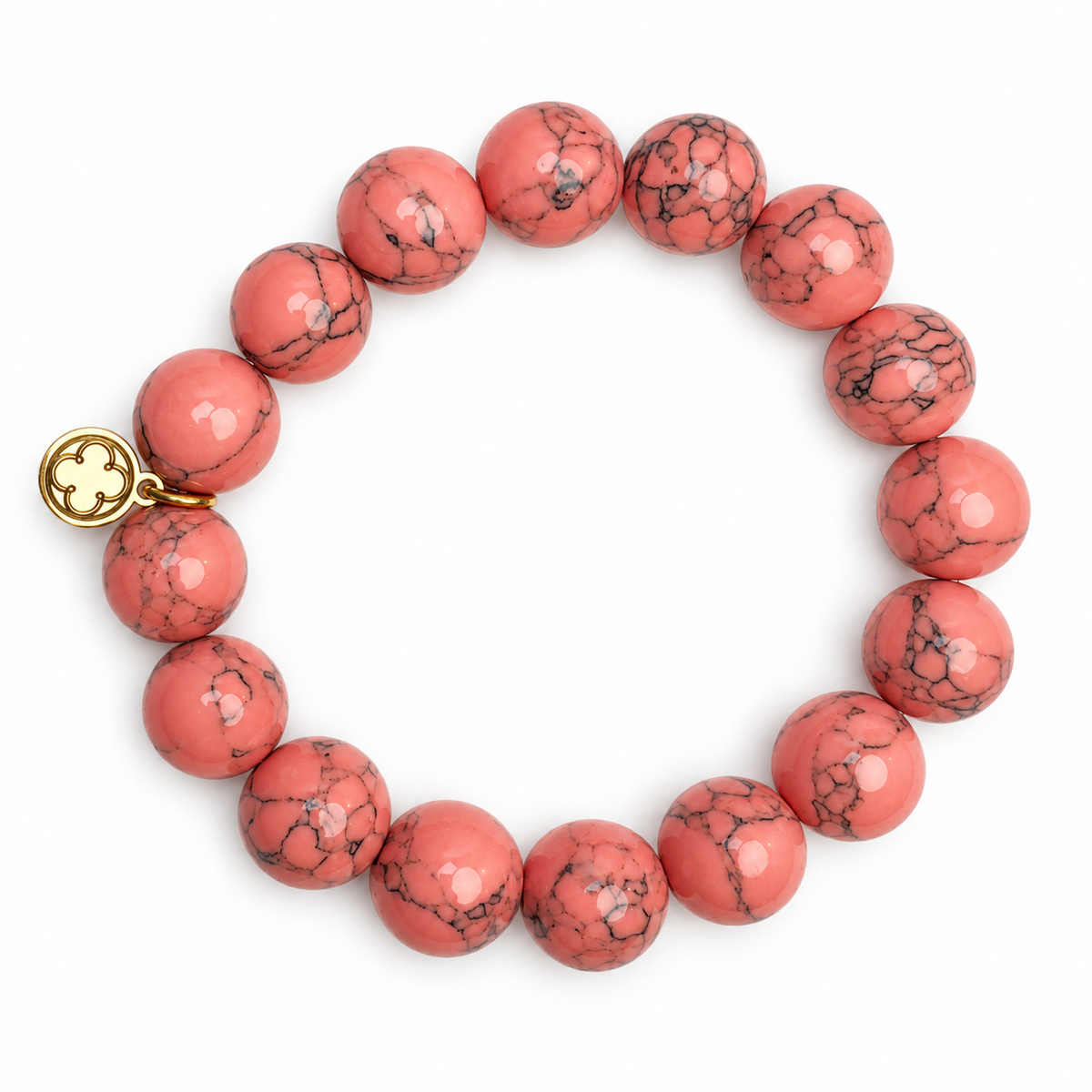 Coral Pink Howlite Beaded Bracelet on white studio background