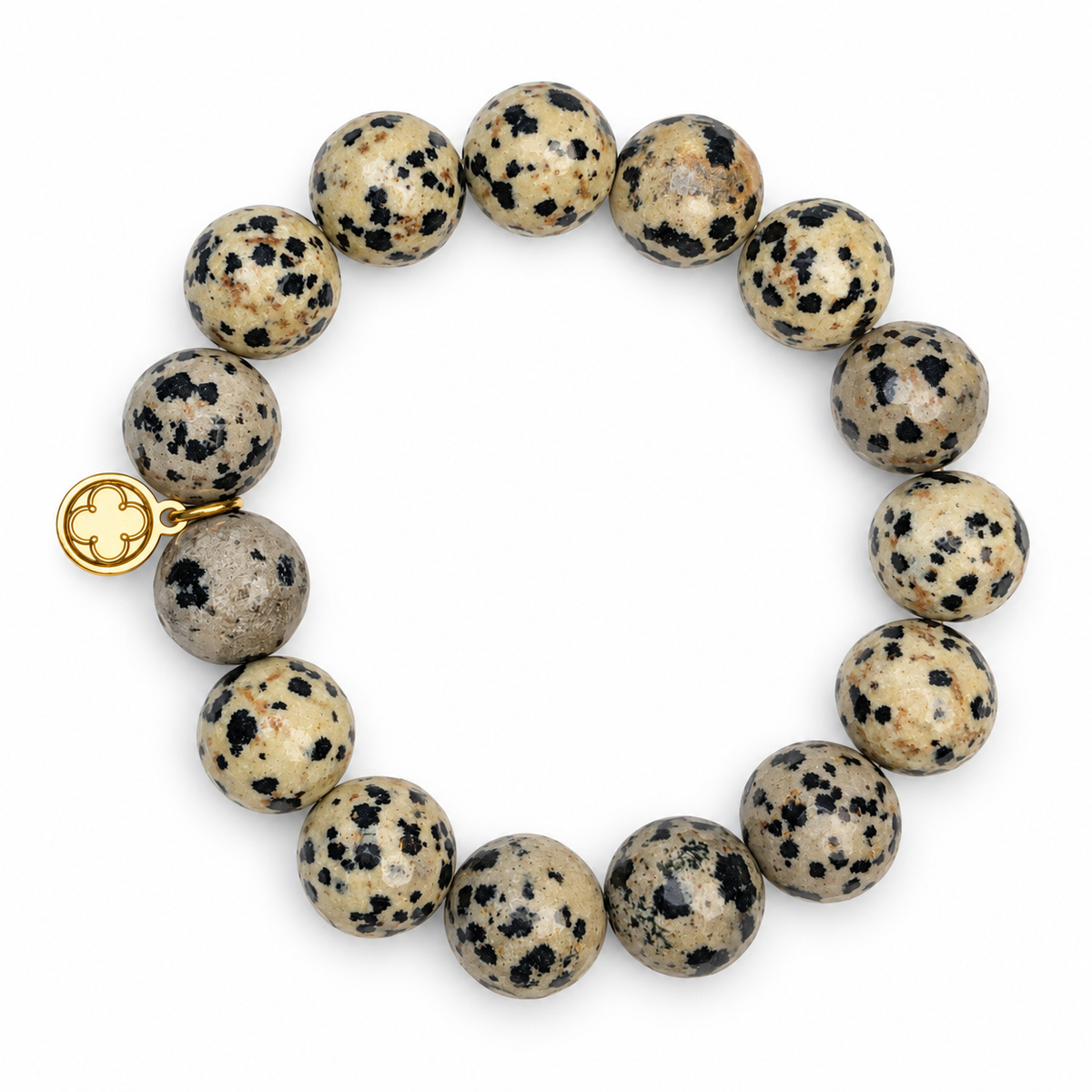 Dalmatian Jasper Beaded Bracelet on white studio background