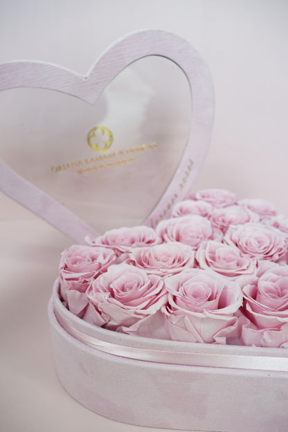 Luxe Pink Roses in Velvet Keepsake Box