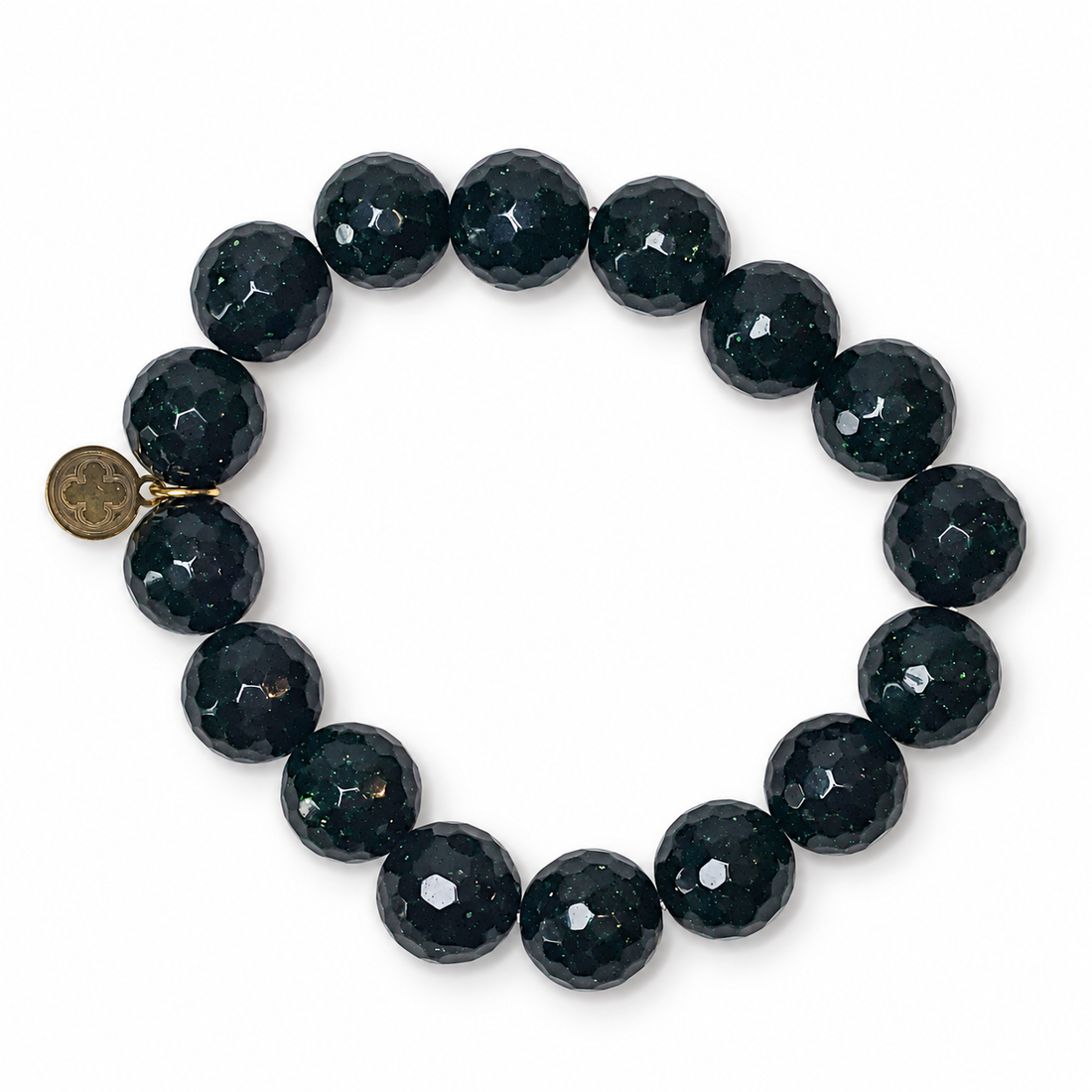 Green Goldstone Beaded Bracelet on white studio background