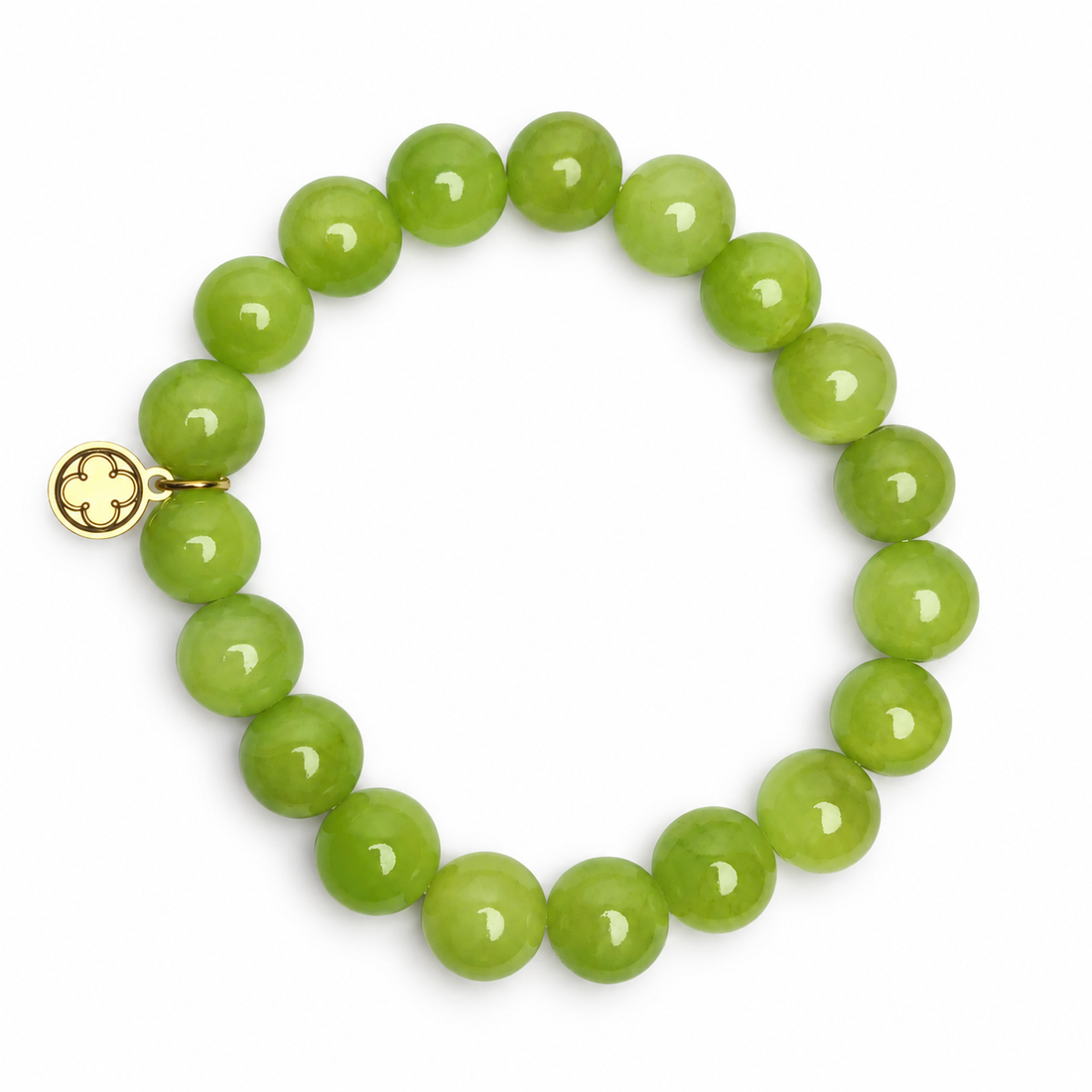 Lime Green Jade Beaded Bracelet on white studio background