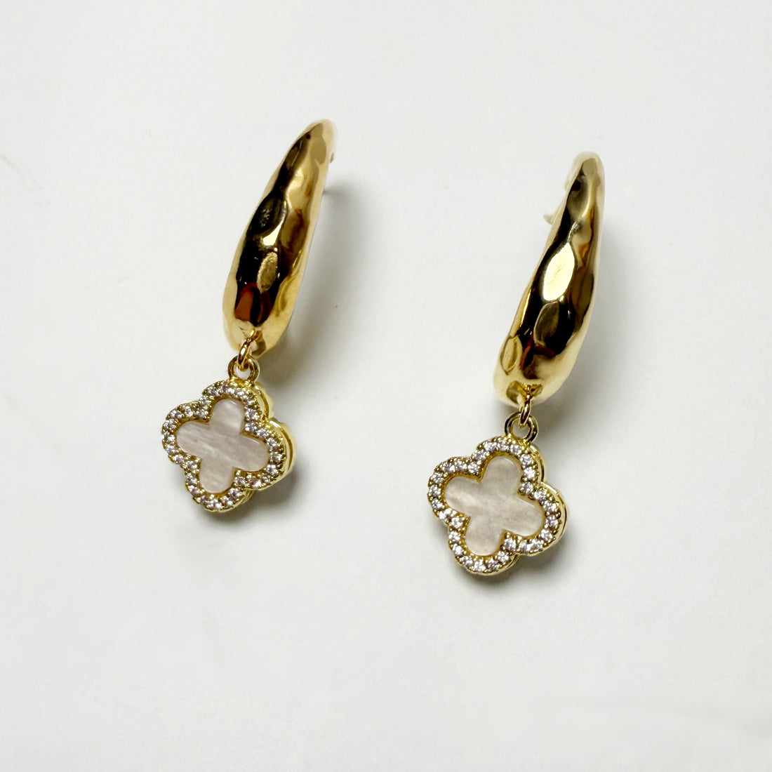 Mother Of Pearl Clover Hoop Earrings