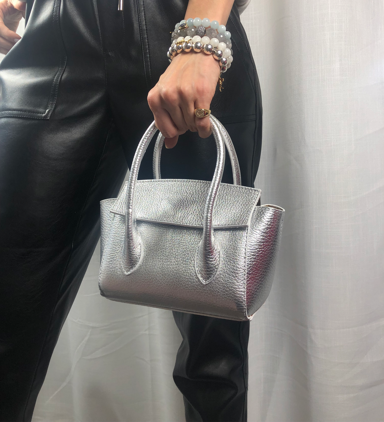 Martina Silver Leather Handbag