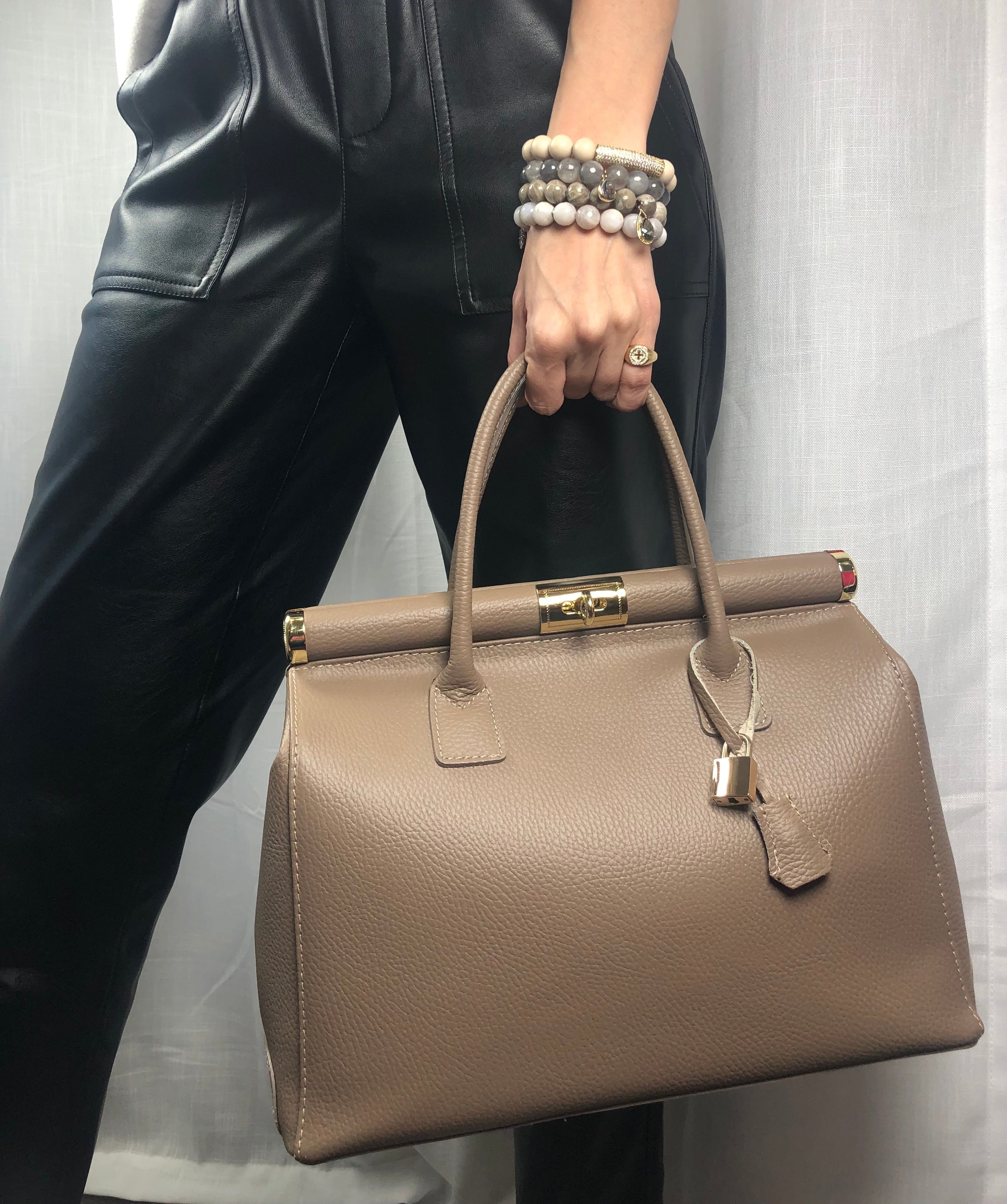 Caterina Taupe Leather Handbag