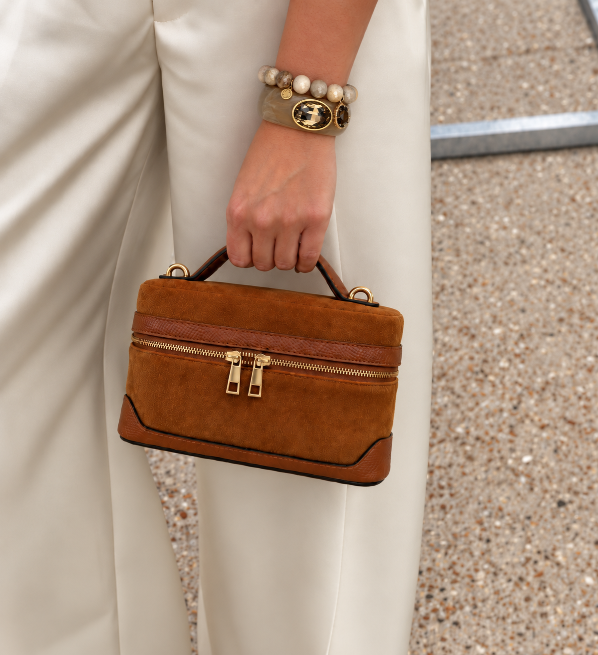 Frankie Camel Suede Handbag
