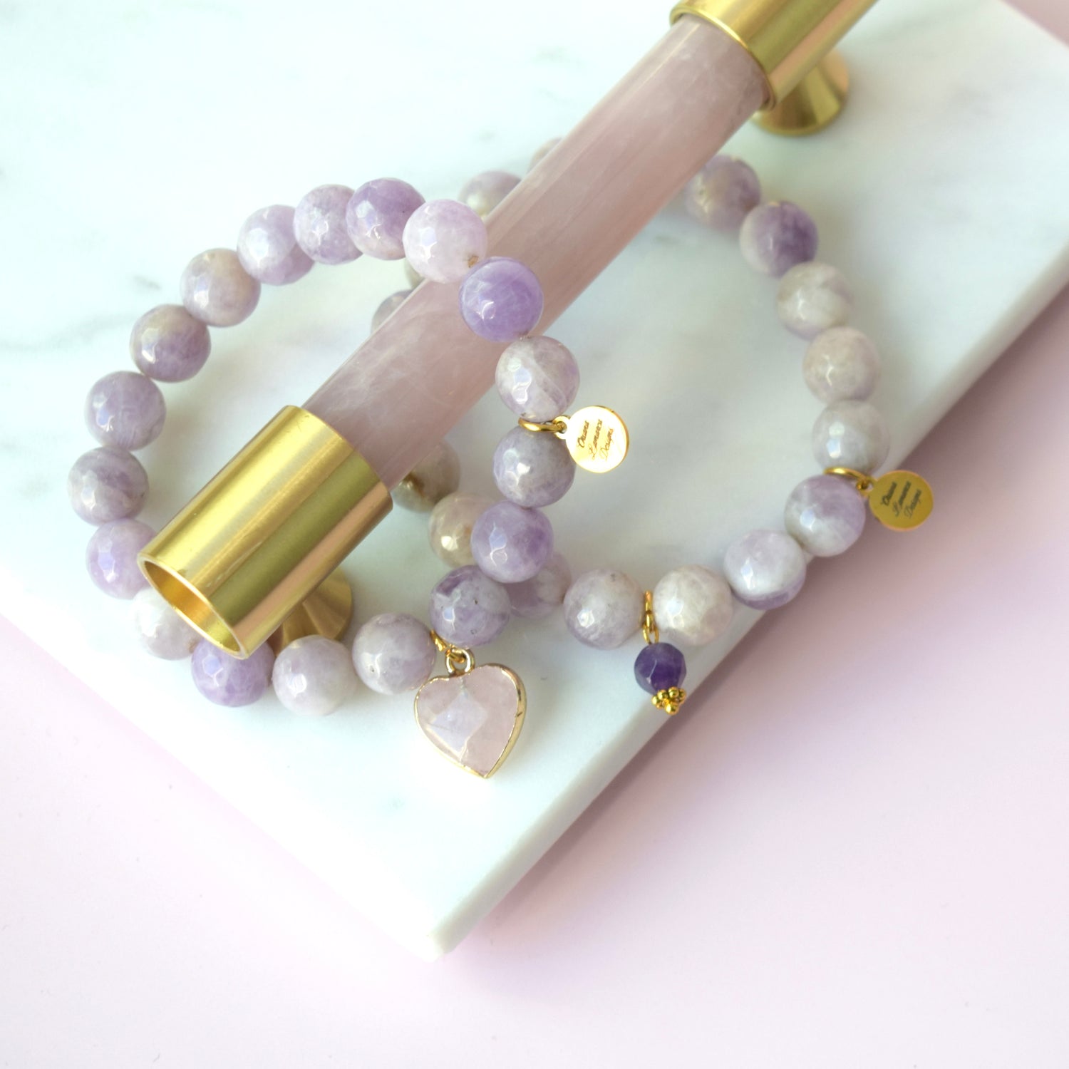 Lavender Amethyst with Rose Quartz Heart Pendant