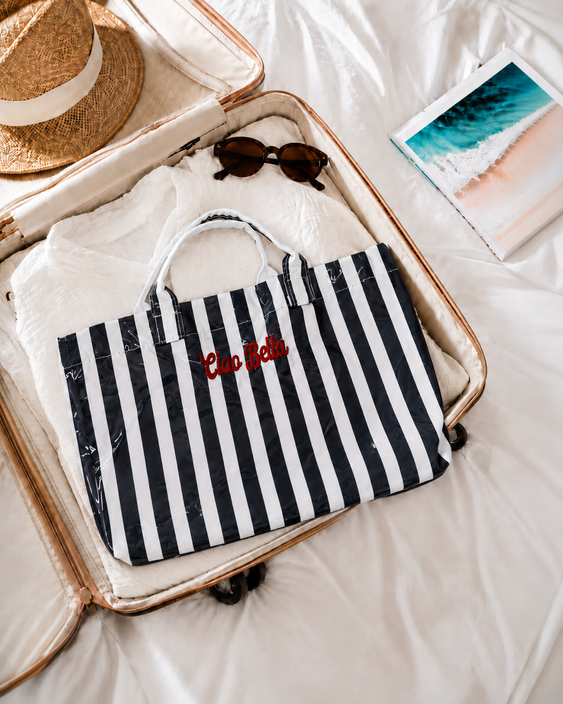 Ciao Bella Black/White Striped Waterproof Tote