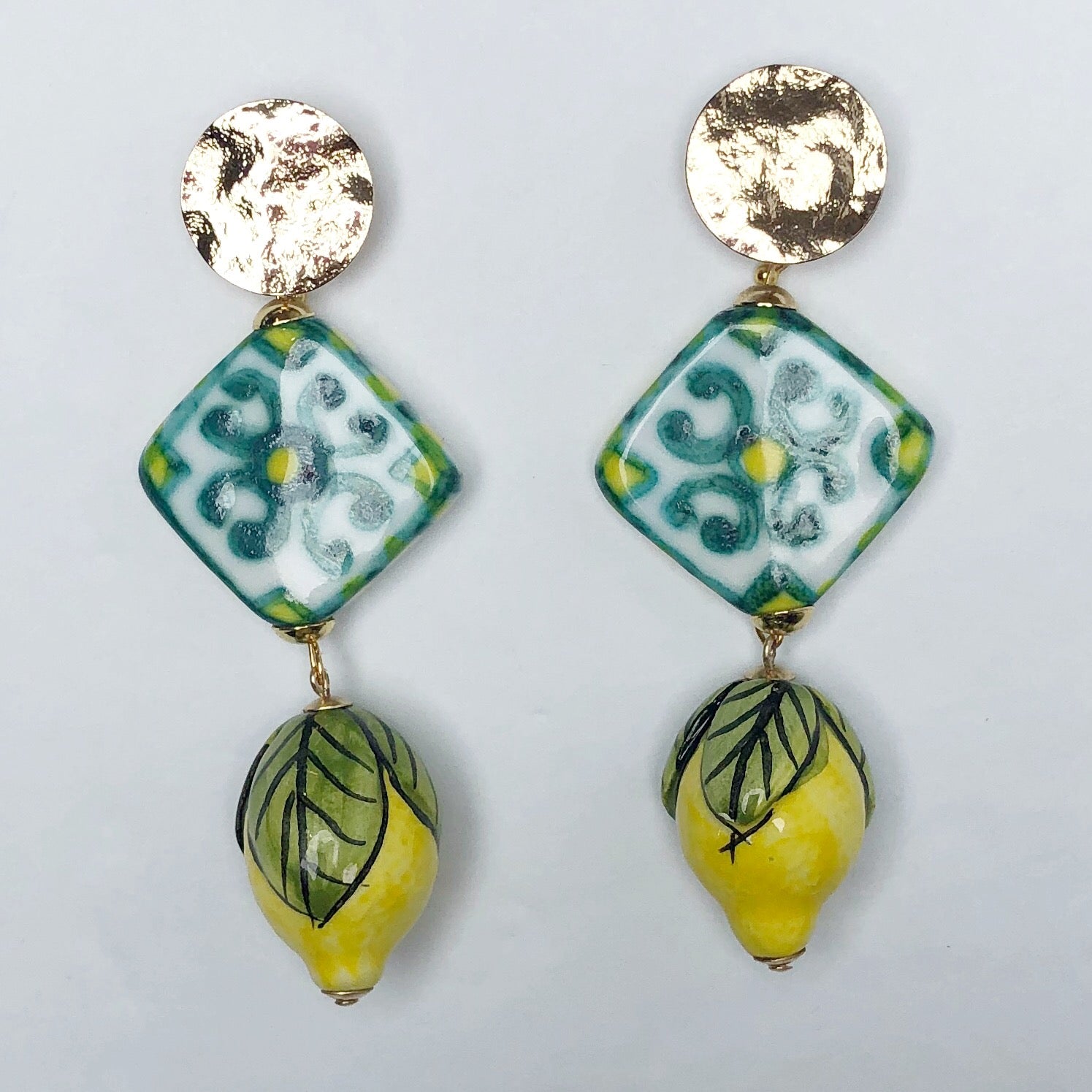 Verde Scuro Tile Ceramic Drop Earrings