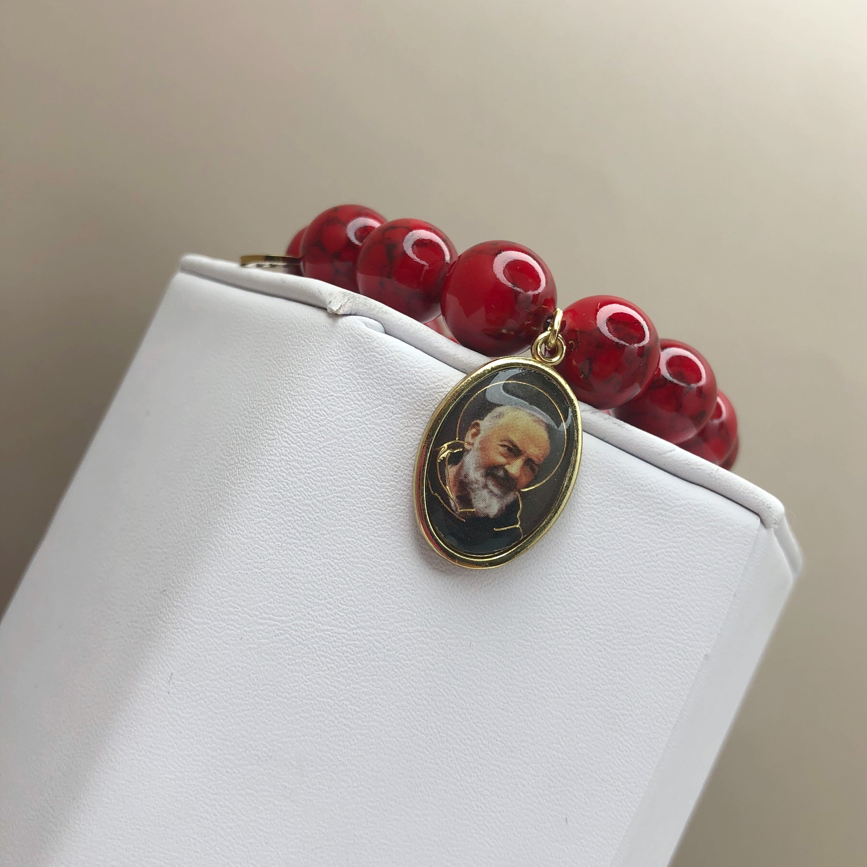 Red Howlite with Padre Pio Pendant