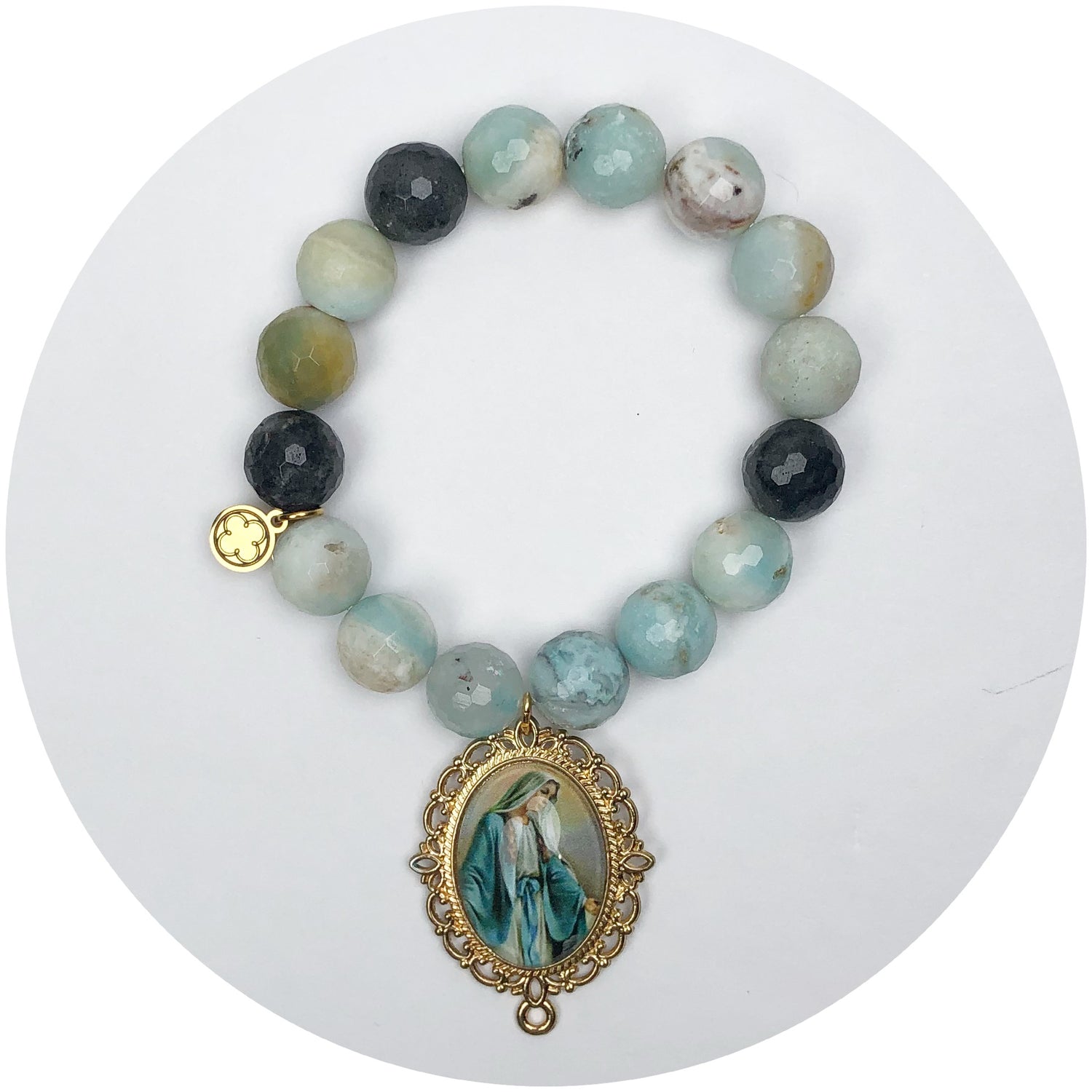 Mixed Soft Seafoam with Saint Mary Pendant