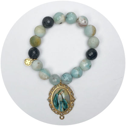 Mixed Soft Seafoam with Saint Mary Pendant