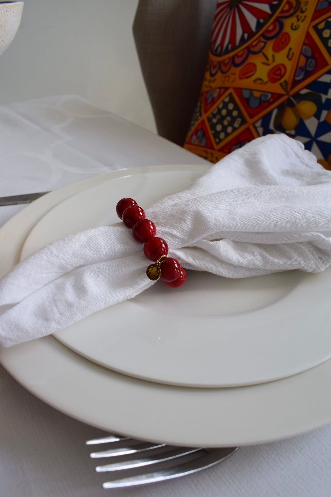 Red Howlite Napkin Rings - Set of 4