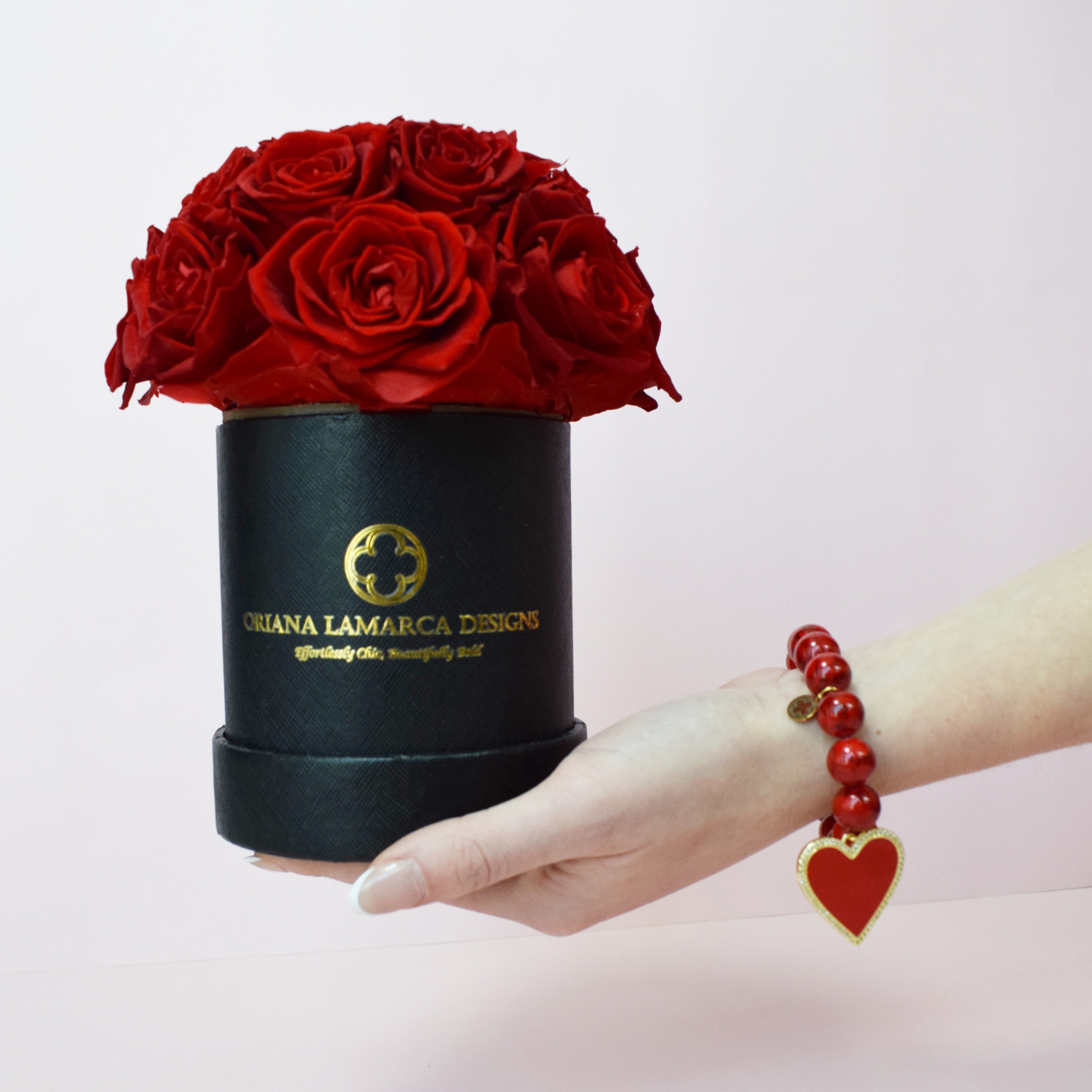 Luxe Red Dome Roses in Black Keepsake Box