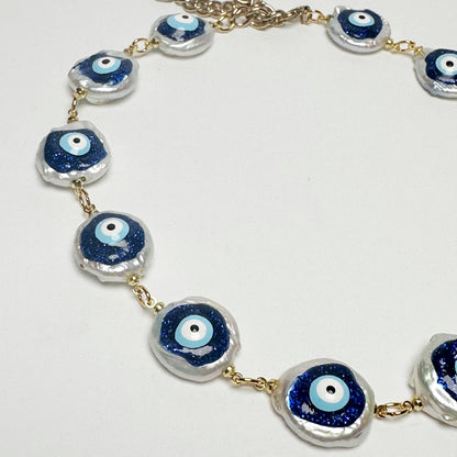 Pearl Evil Eye Connector Necklace