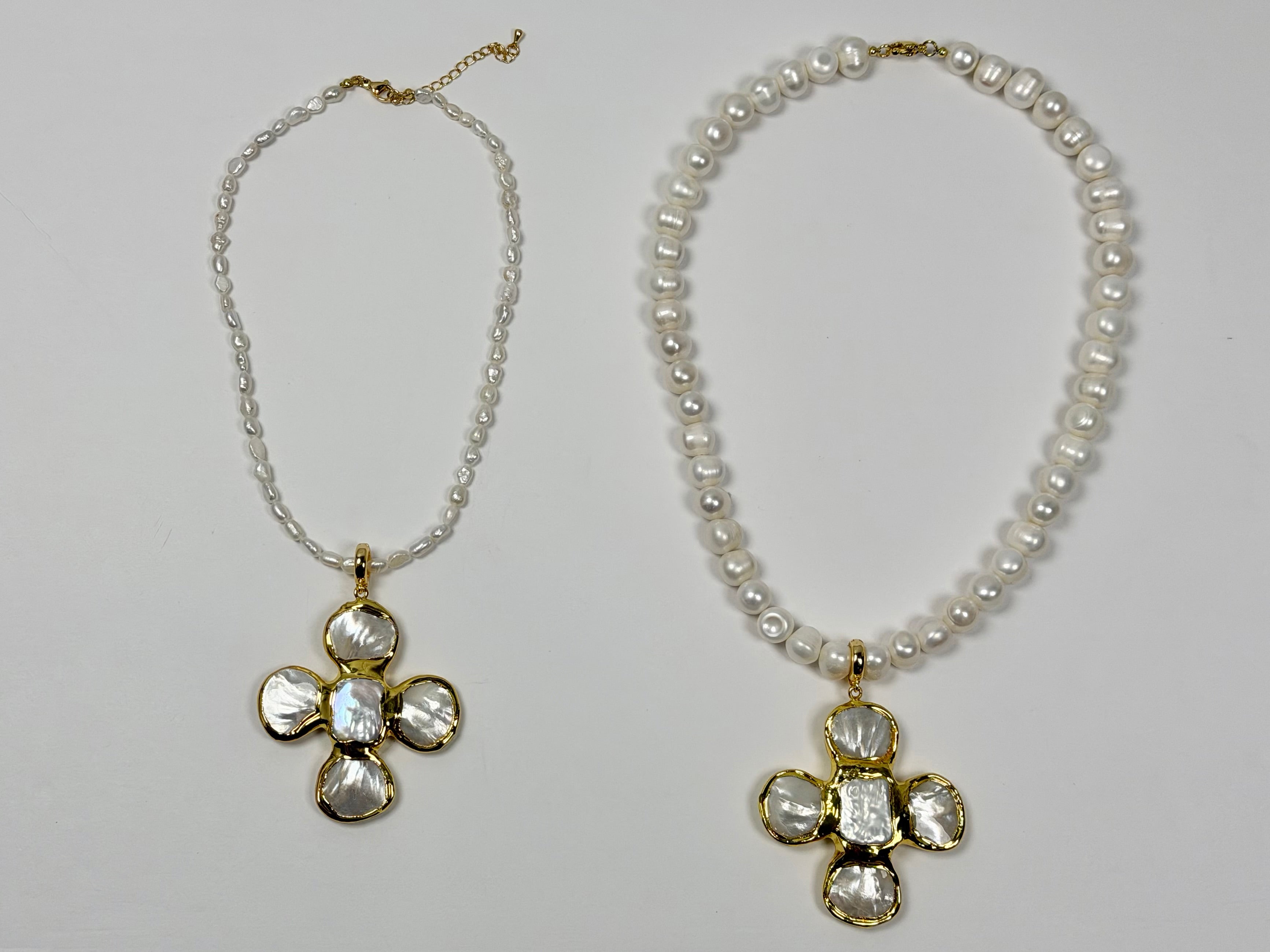 Seed Pearl with Pearl Bezel Cross Pendant