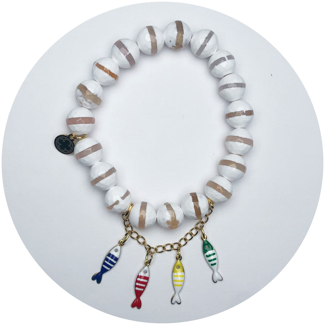 Tibetan white Zebra Agate with Multicolor Sardine Pendants