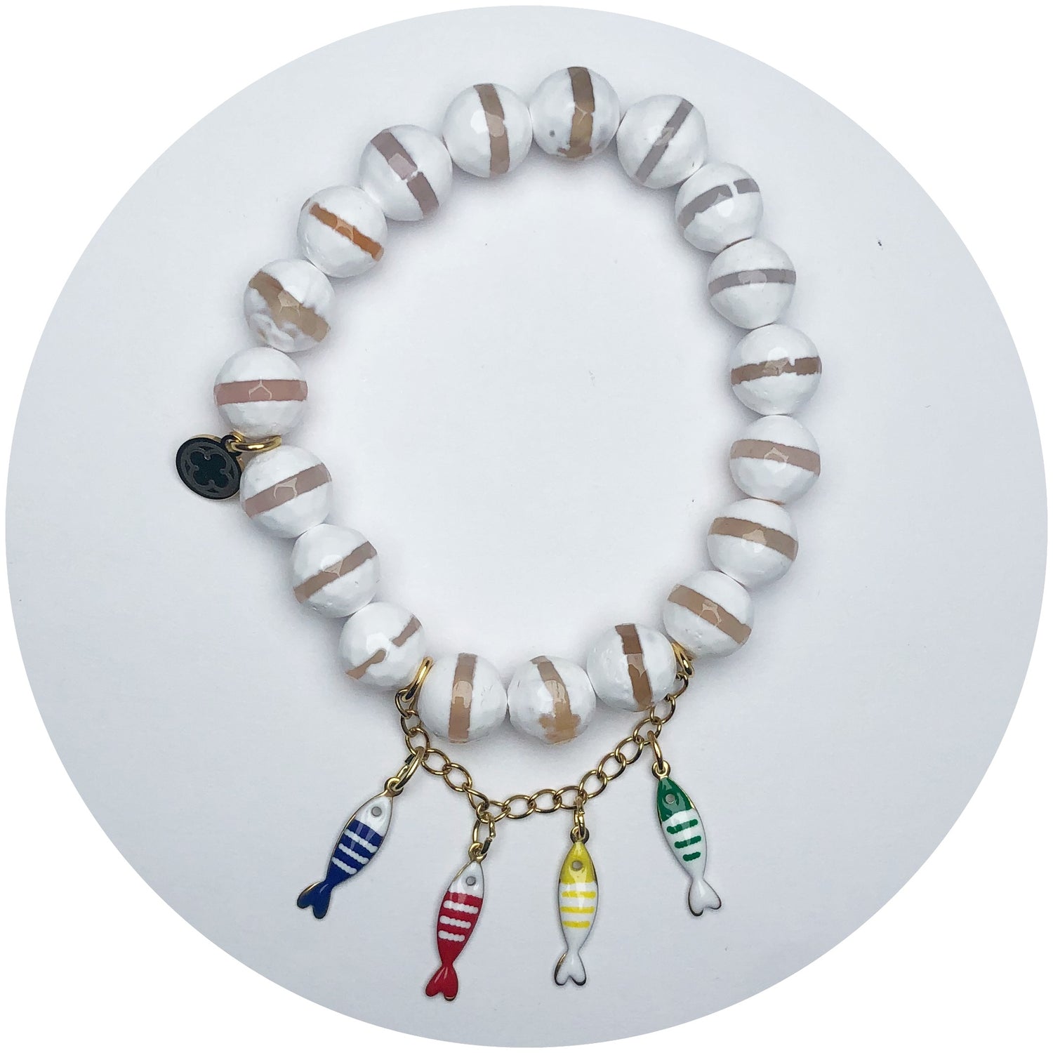 Tibetan white Zebra Agate with Multicolor Sardine Pendants