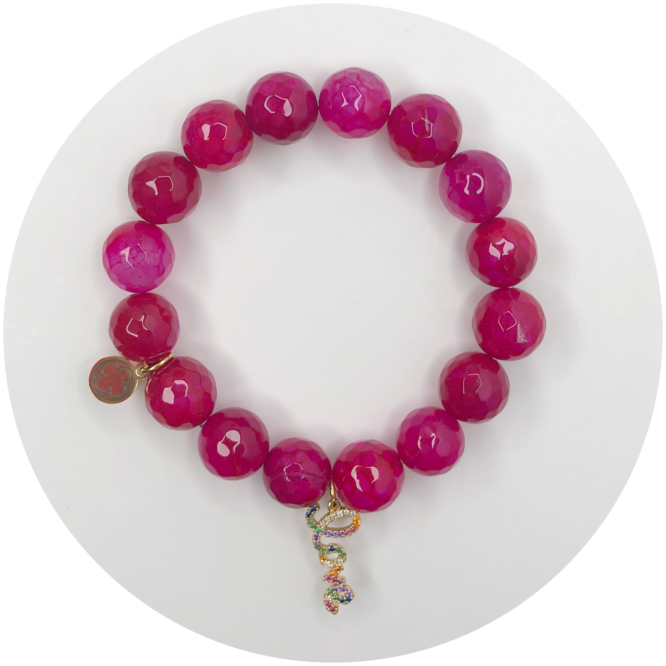 Magenta Jade with Pavé Multicolored &quot;Love&quot; Pendant