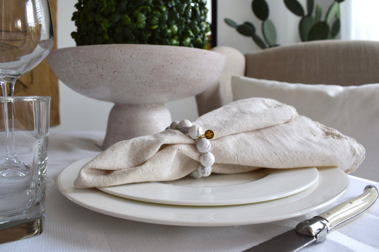 White Howlite Napkin Rings - Set of 4