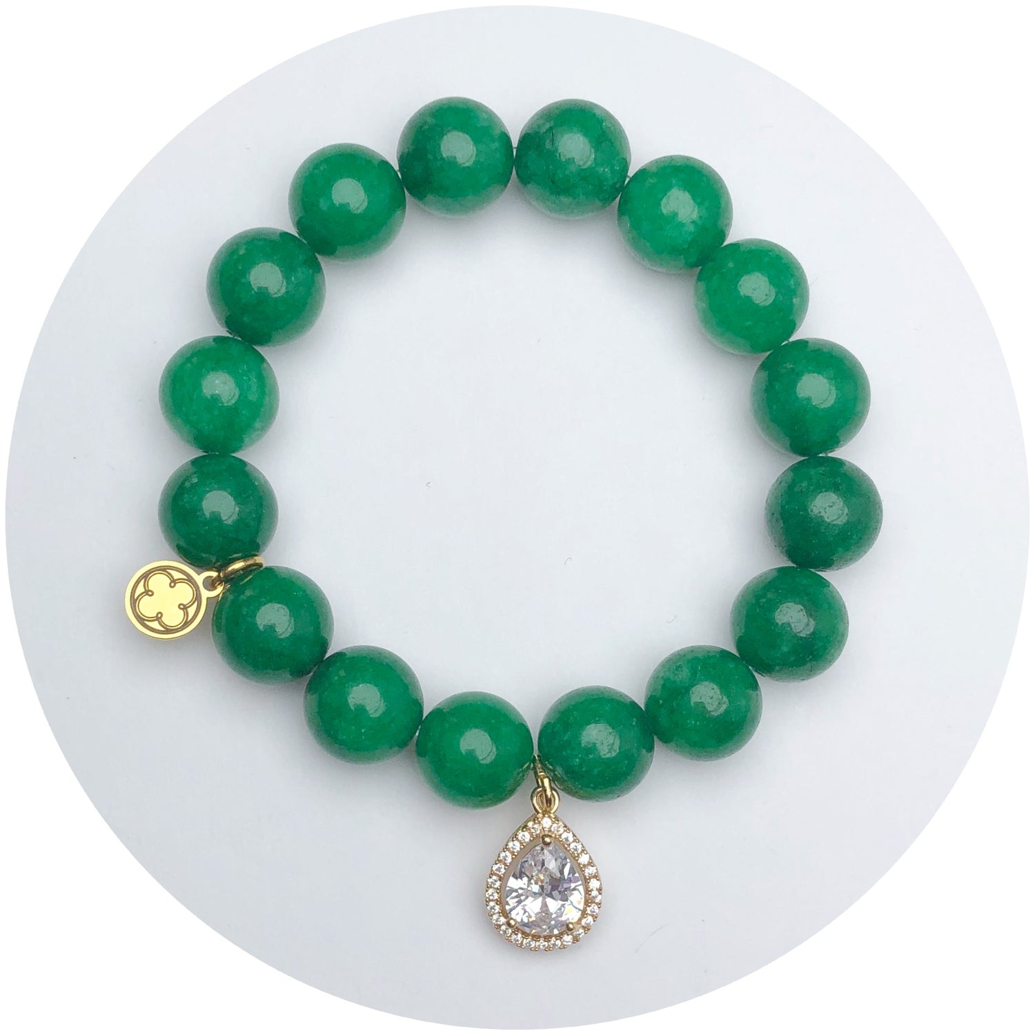Emerald Green Jade with Pavé Gold Teardrop