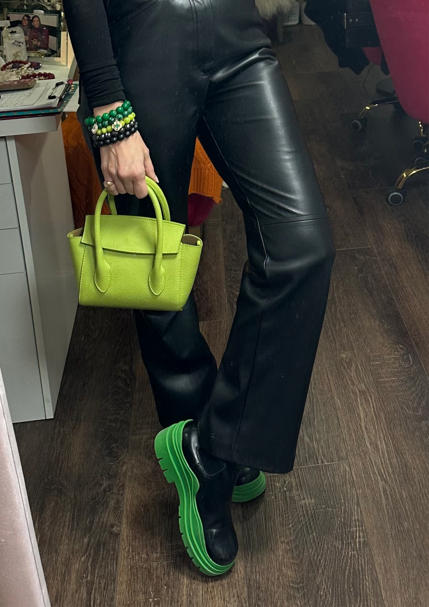 Martina Apple Green Leather Handbag