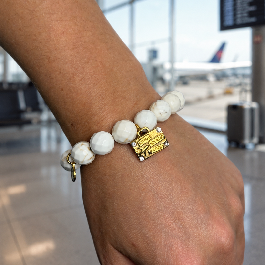 LIMITED EDITION White Magnesite with Destination Luggage Pendant