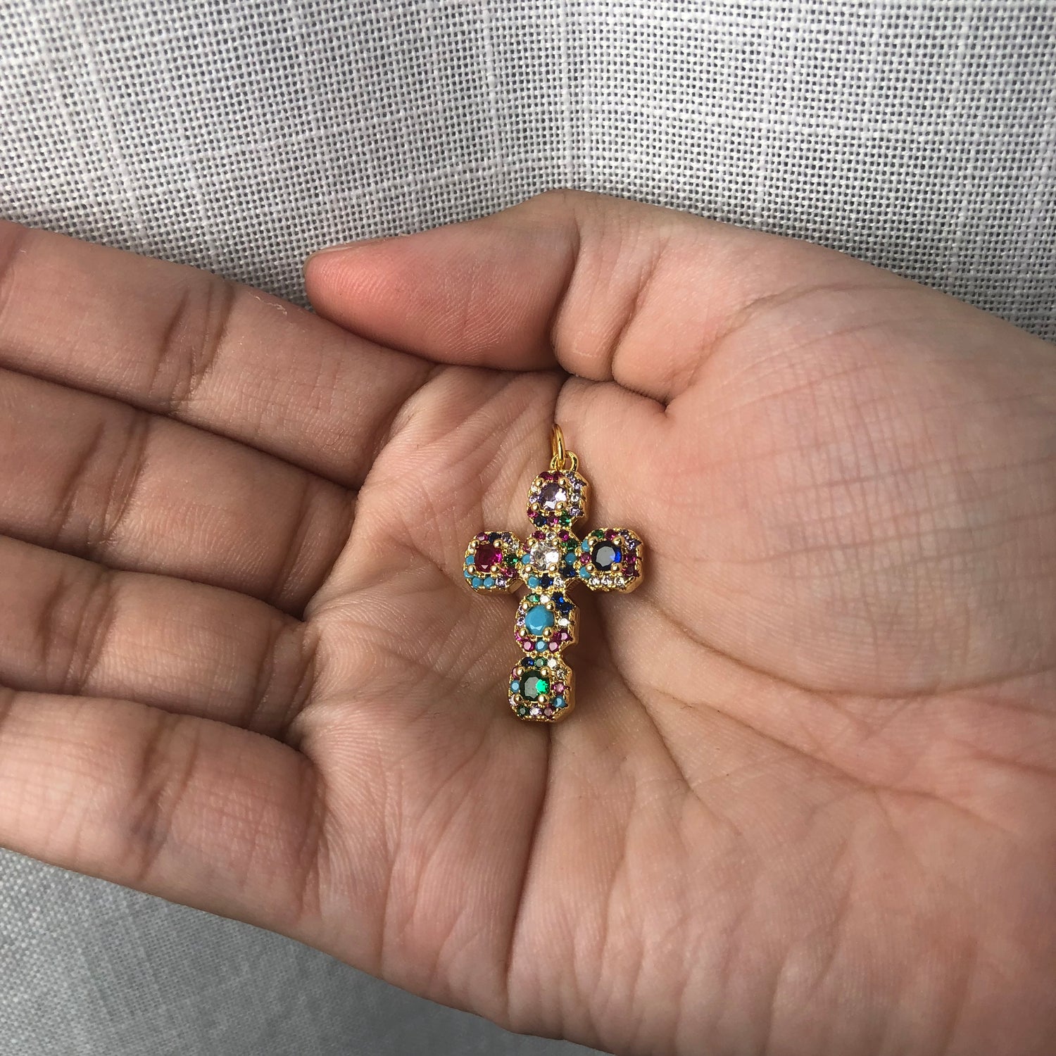 Small Rainbow Pavé Cross Pendant