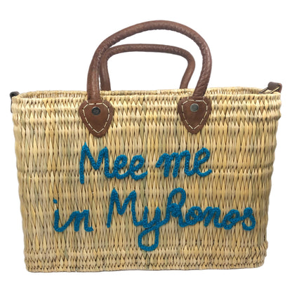 MEET ME IN MYKONOS LEATHER HANDLE REED BAG