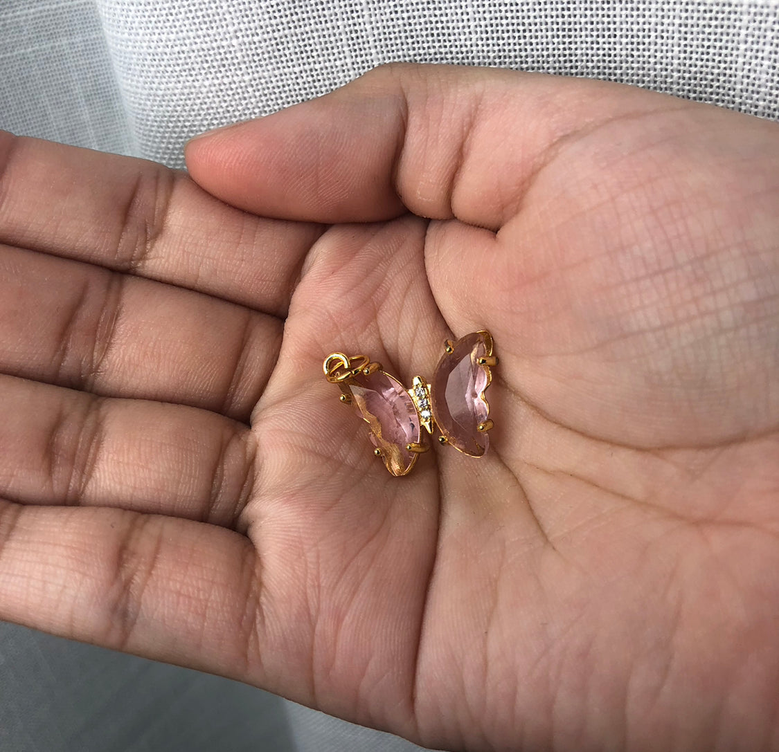 Pink Glass Butterfly Pendant