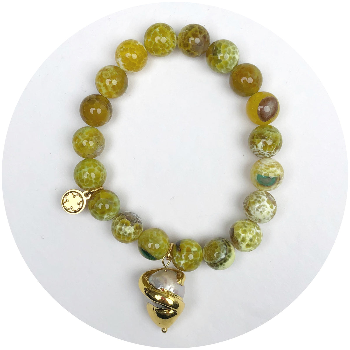 Golden Ochre Agate with Pearl Bezel Pendant