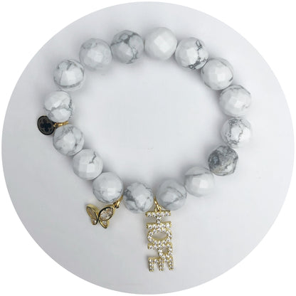 White Howlite &quot;Ashley Lauren Foundation&quot; with Pavé Hope and Butterfly Pendant