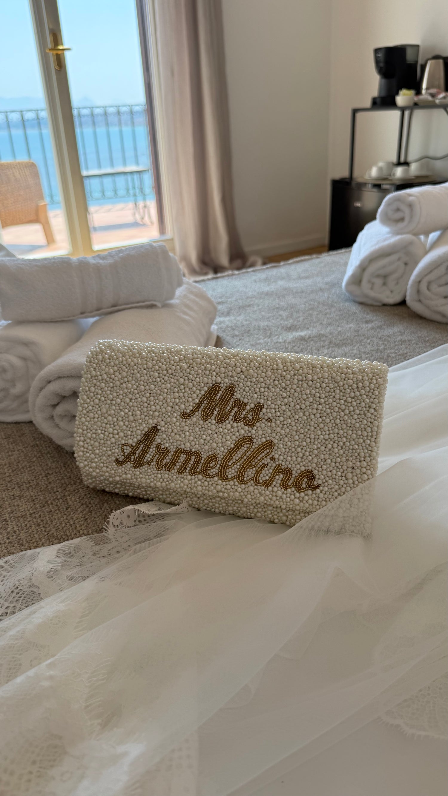 Bettina Beaded Pearl Bridal Customizable Clutch