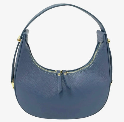 Mezza Luna Denim Blue Leather Handbag